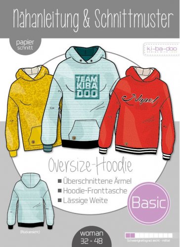 Papierschnittmuster -  Basic Oversize Hoodie - Damen - Kibadoo